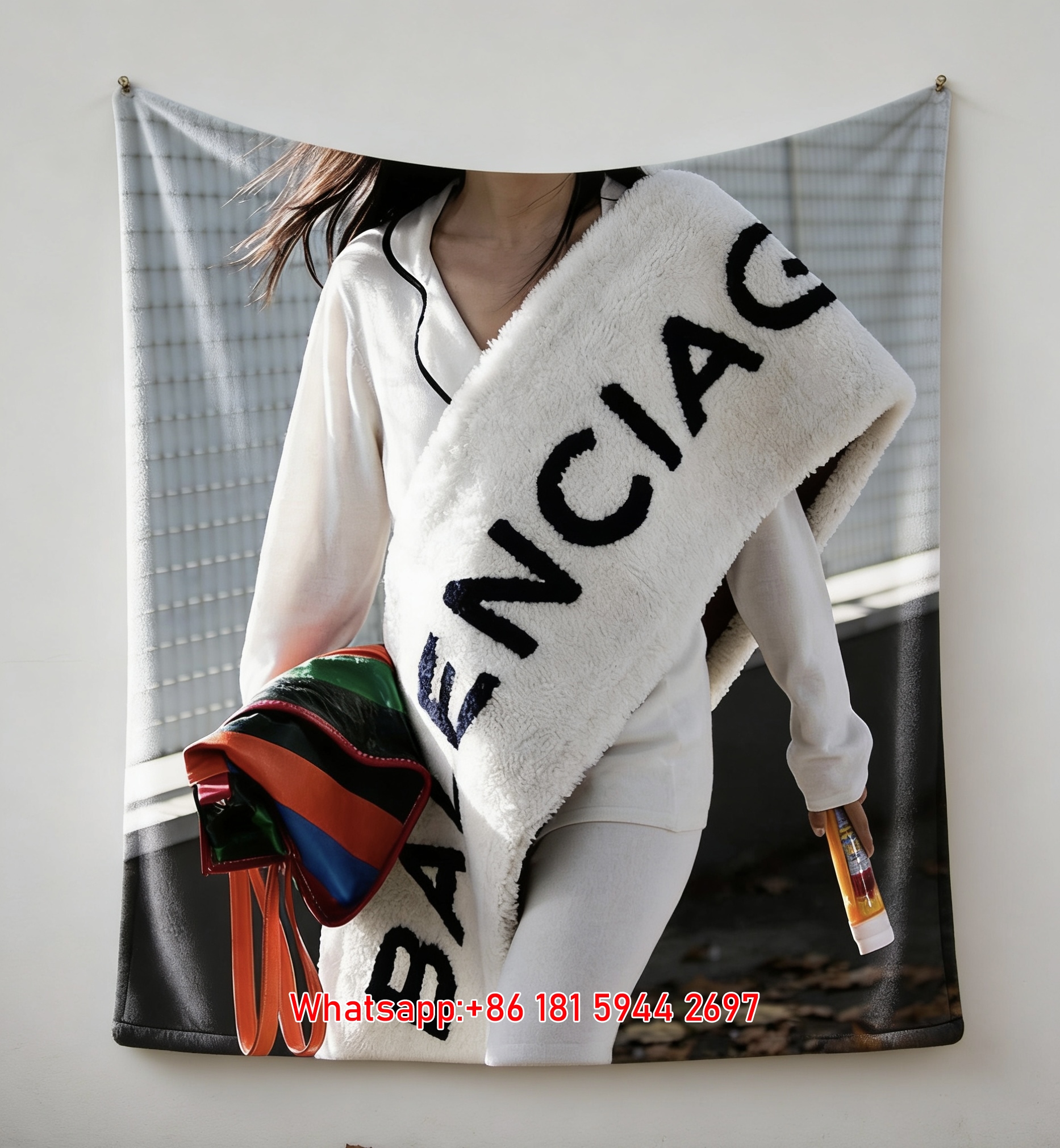 Balenciaga Street Style Fleece Scarf Print Flannel Sofa Throw Blanket Luxury Brand Cover BA040
